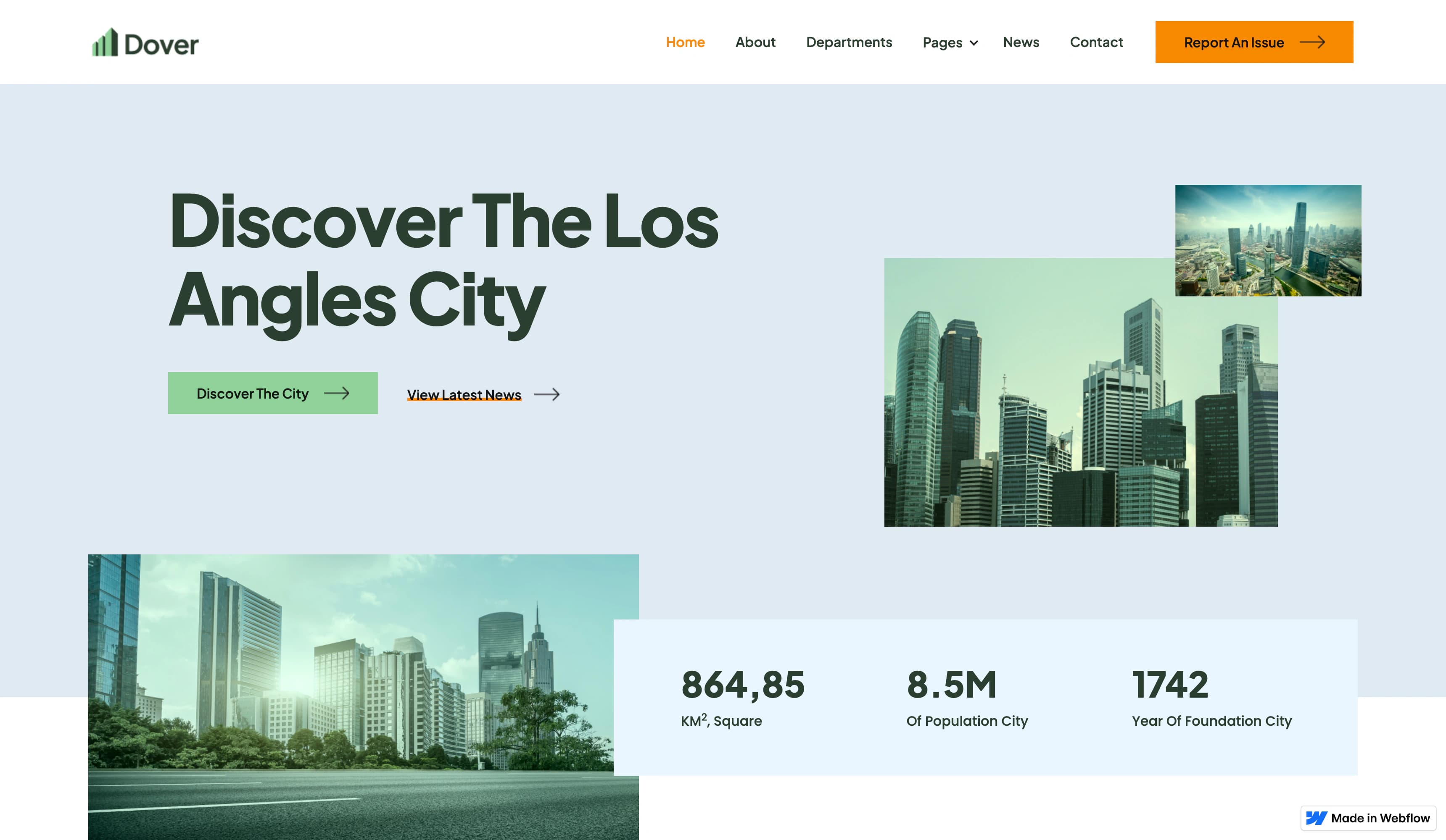 Dover City civic homepage showing city highlights and public information.