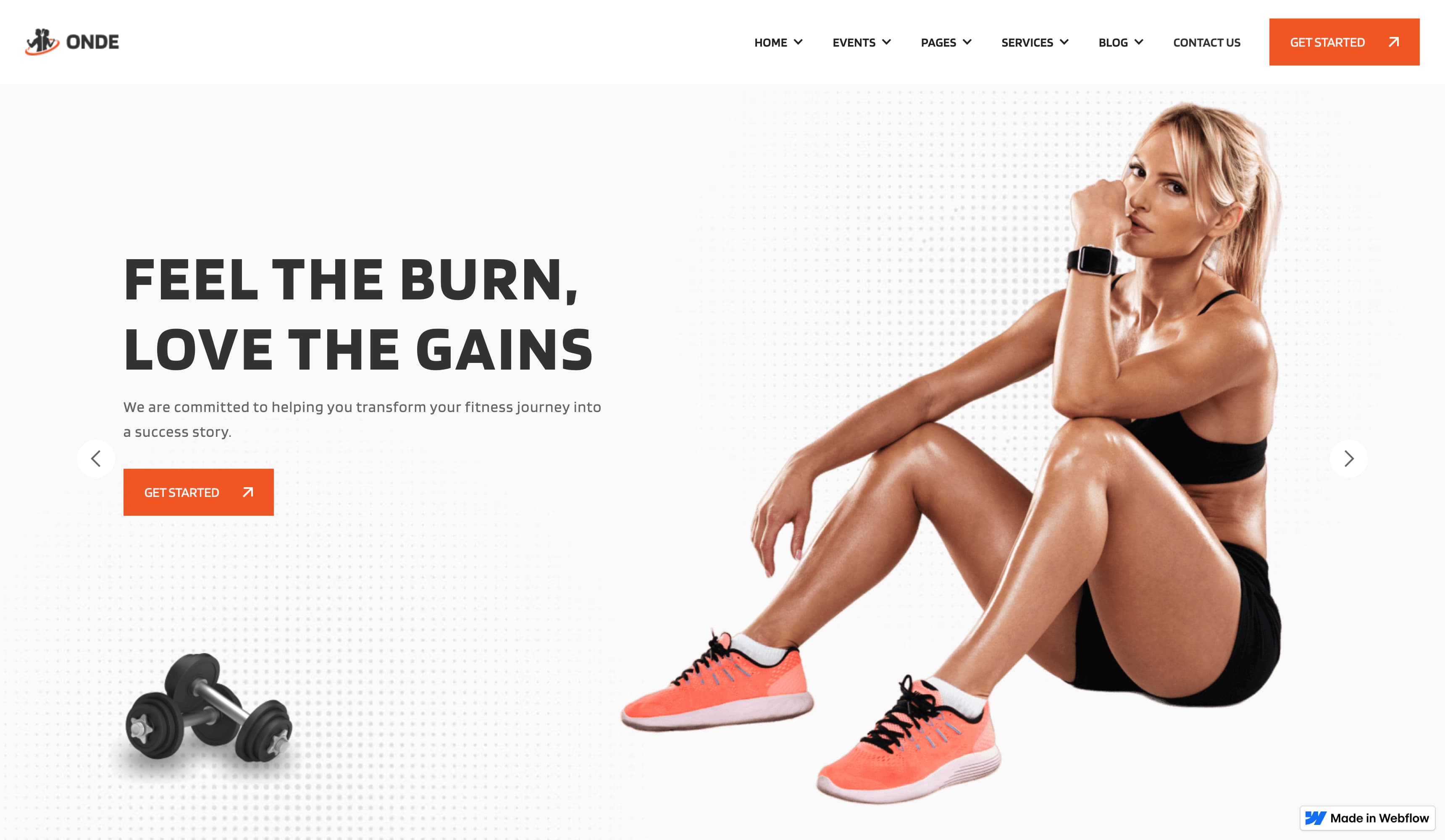 Onde fitness website homepage introducing training and membership options.