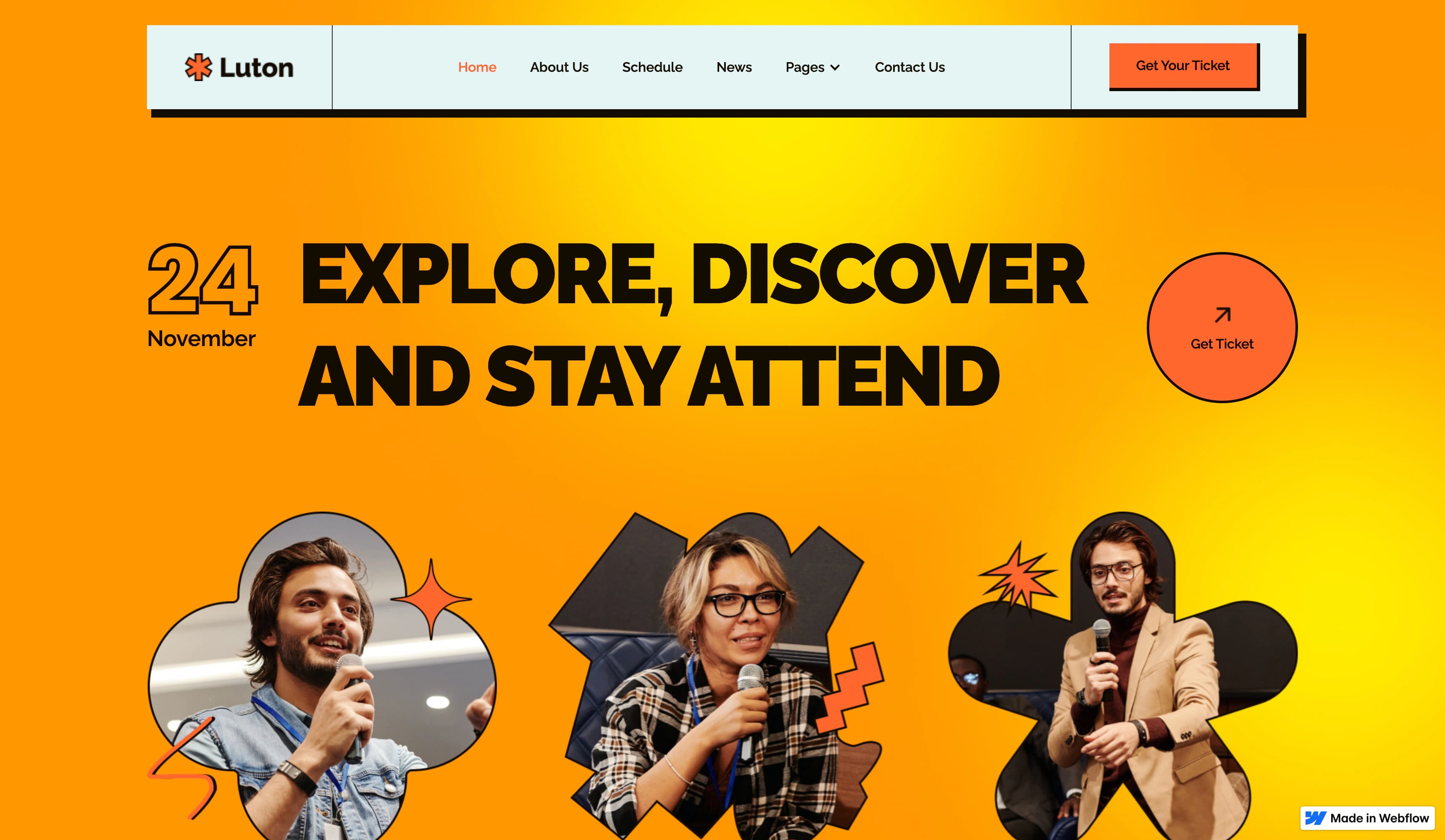 Luton events website homepage introducing events and attendance information.