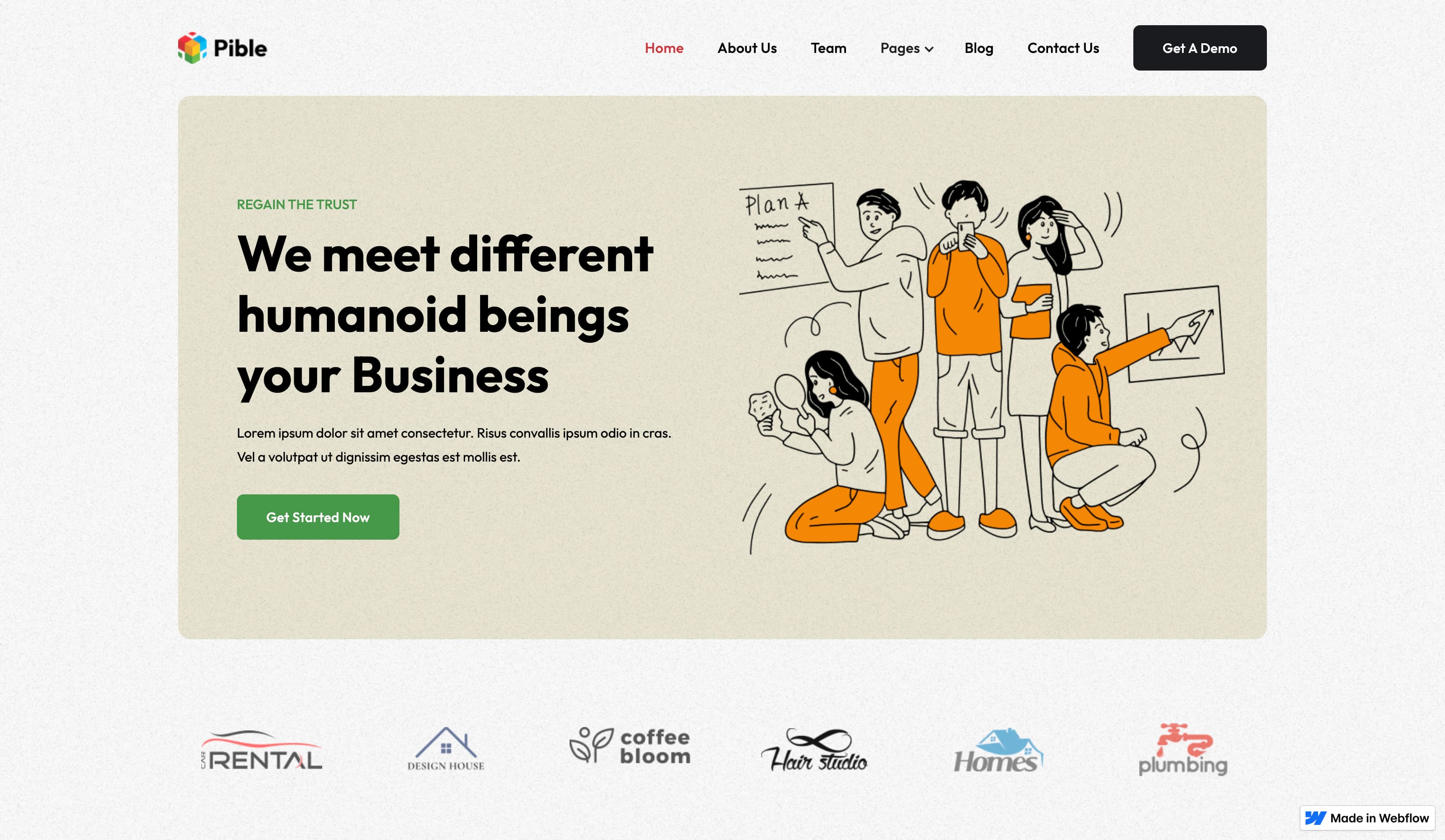 Pible agency homepage introducing marketing services and selected projects.